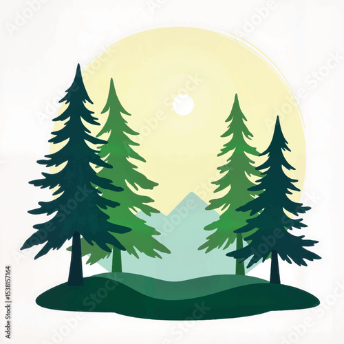 Sunbeam illuminating pine trees in tranquil landscape, peaceful nature