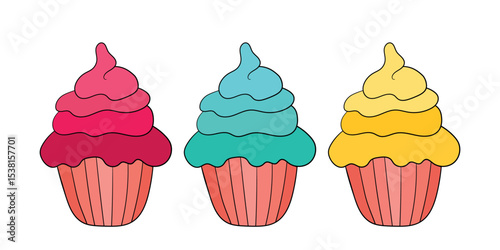 Muffin cake, sweet cupcake with cream, delicious pastries. Modern vector illustration, logo for cafe, restaurant, pastry shop. Dessert icon. Symbol for a candy bar.