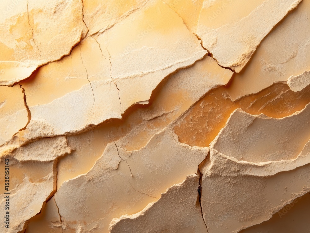 Fototapeta premium Textured surface of cracked beige plaster wall showcasing natural patterns and colors in a structured design