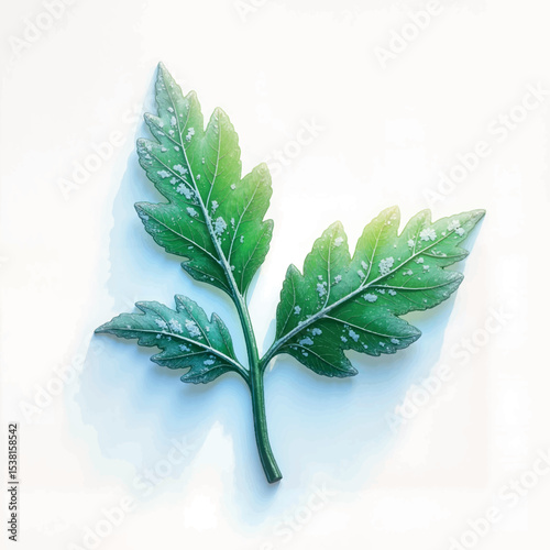 Frosted green leaf illustration on white background, nature concept