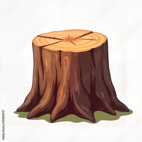 Cracked tree stump illustration isolated on white background, nature symbolism