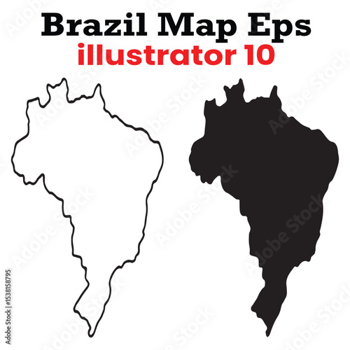 brazil map eps vector illustration - outline and silhouette versions, scalable and editable for cartography and design projects