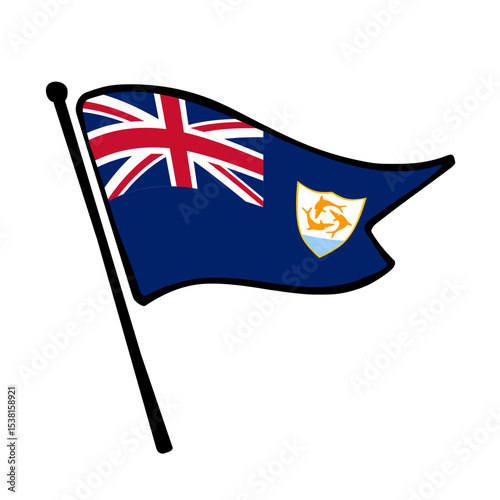 Flag of Anguilla. Anguilla flag vector illustration icon design in the hand-drawn style. Fluttering flagpole flag.