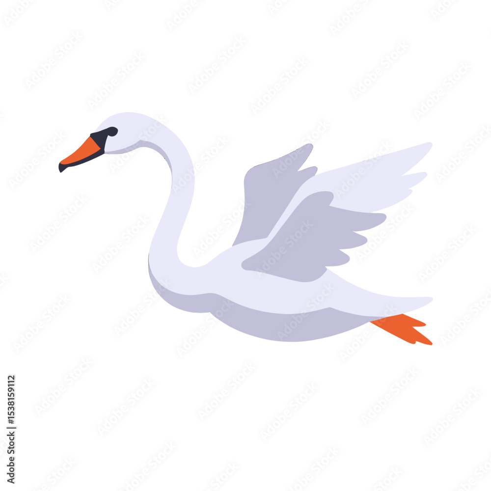 Fototapeta premium Swan Flying Illustration White Bird Elegant Graceful Animal