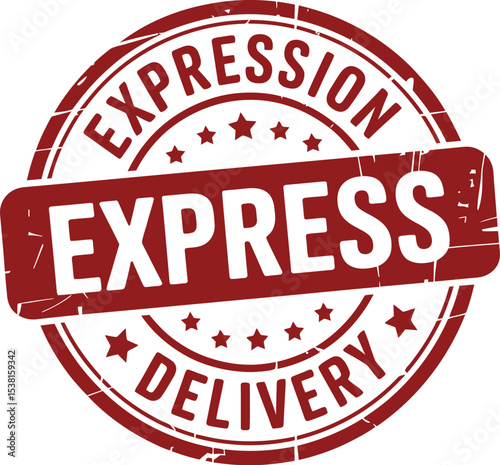 A red and white express delivery stamp with stars and the word expression on a white background
