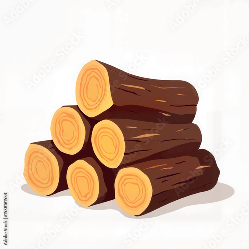 Stacked firewood illustration on white background, home warmth concept