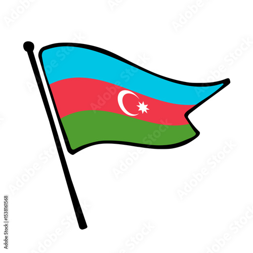 Flag of Azerbaijan. Azerbaijan flag vector illustration icon design in the hand-drawn style. Fluttering flagpole flag.