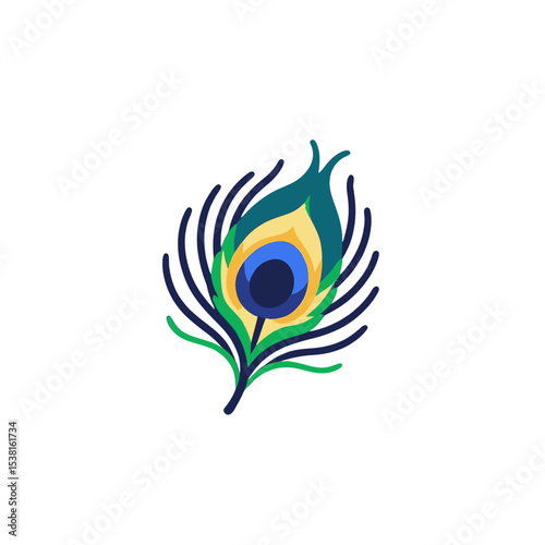 Peacock Feather Icon Design Elegant Colorful Bird Symbol