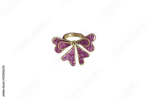 Purple beaded bow napkin ring isolated on transparent background