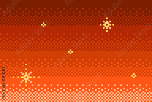 Pixel game sky background. Videogame red dither texture.