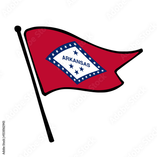 Flag of Arkansas United States of America. Arkansas flag vector illustration icon design in the hand-drawn style. Fluttering flagpole flag.