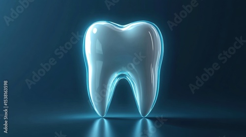 A glowing tooth illustration on a dark background