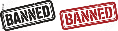A red rectangular stamp with rounded corners displaying the word banned in a white sans serif font