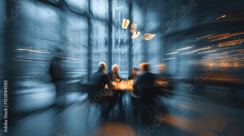 Blurred business people meeting in modern office building conference room, Generative AI. High quality