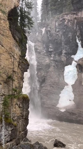 Frozen Waterfall in Canadian Rockies Canyon