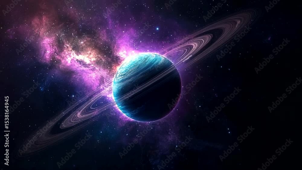 Planet with rings in deep space