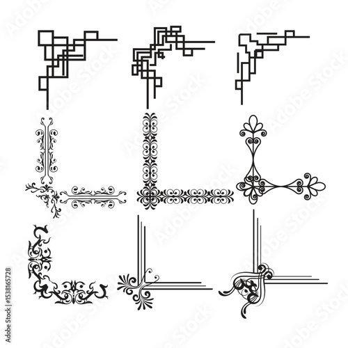 Set of vintage black Celtic knot frame and border vector patterns with floral and cross decorative swirl elements for design illustration