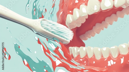 Teeth being cleaned with a toothbrush