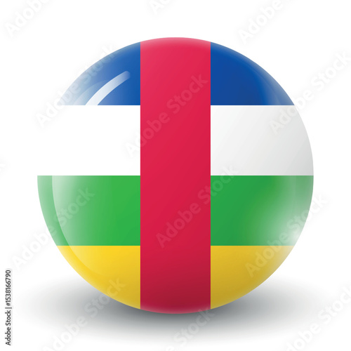 Glass light ball with flag of Central African Republic. Round sphere, template icon. CAR national symbol. Glossy ball, 3D abstract vector illustration highlighted on a white background. Big bubble.