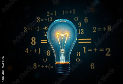 Lightbulb illuminates a complex equation, now simplified,   brilliance,  discovery