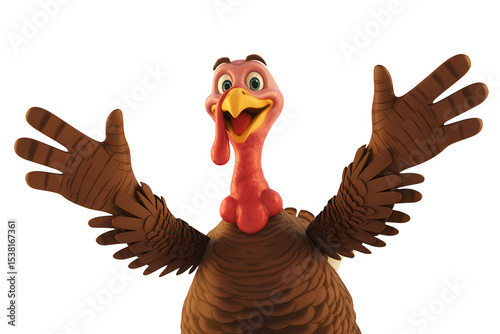 Cartoon turkey with open arms welcomes thanksgiving on a transparent background for festive celebrations