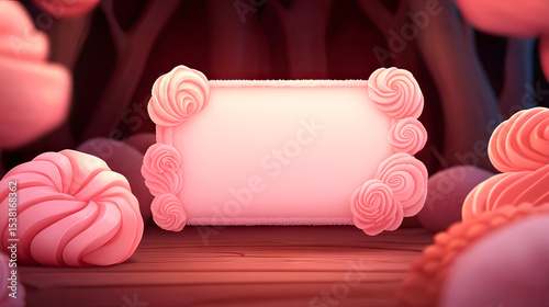the image depicts a candy themed scene with a central blank sign