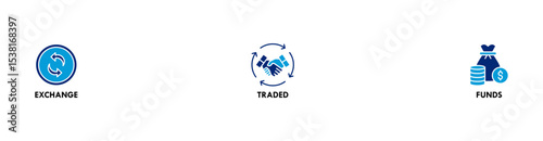ETF banner web icon vector illustration concept Exchange Traded Funds Stock Market Investment with icon of money, cash flow, trading, transaction, bank, accounting, and growth
