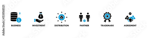 Franchise banner website icon vector illustration concept with the icons of business, investment, distribution, partner, trademark and agreement