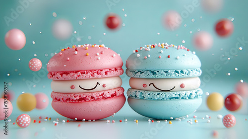 the image features two stacked confections in the foreground