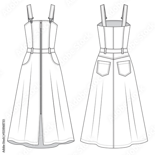 Denim overall dress flat sketch