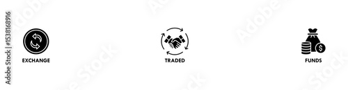ETF banner web icon vector illustration concept Exchange Traded Funds Stock Market Investment with icon of money, cash flow, trading, transaction, bank, accounting, and growth