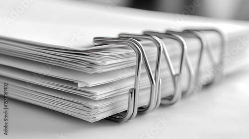 Close-up of a stack of papers bound with metal rings