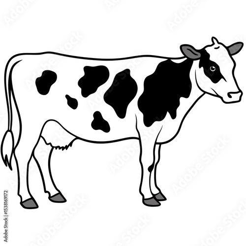 Dairy Cow Side View with Udders and Implied Spots Line Art