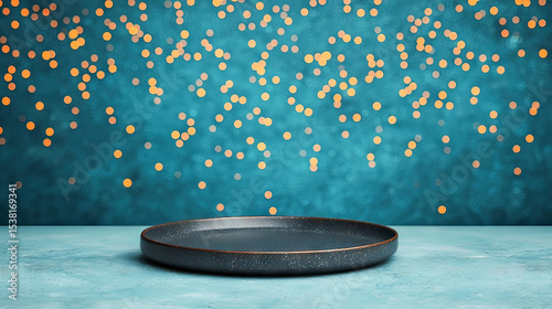 the image shows a dark dish resting on a pale surface