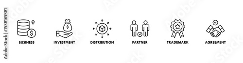 Franchise banner website icon vector illustration concept with the icons of business, investment, distribution, partner, trademark and agreement
