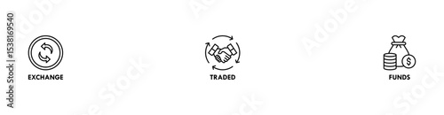ETF banner web icon vector illustration concept Exchange Traded Funds Stock Market Investment with icon of money, cash flow, trading, transaction, bank, accounting, and growth