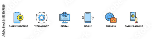 E-Payment banner web icon illustration concept of internet banking with icon of online shopping, technology, digital, mobile, business and online banking