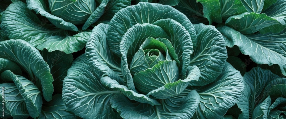 Fototapeta premium Green-Bluish Dense Textured Cabbage Leaves as a Summer Vegetable Solid Background
