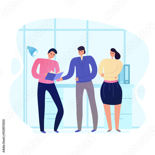 Flat set of icons with various business meeting scenes isolated on white