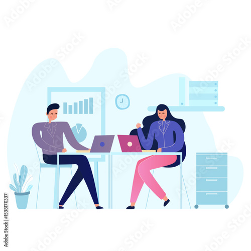 Flat set of icons with various business meeting scenes isolated