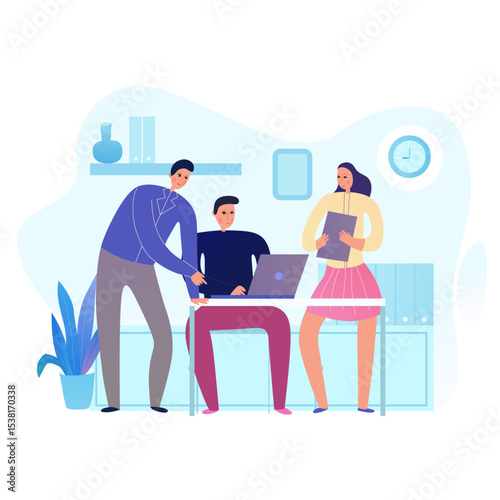 Flat set of icons with various business meeting scenes