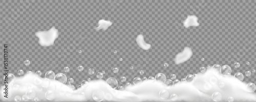 Bath foam isolated on transparent background Shampoo bubbles texture