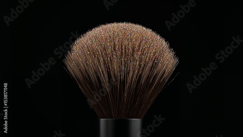 Glittering makeup brush on black background