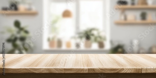Wallpaper Mural Wooden tabletop surface with blurred modern home background for online promotion and design needs. Torontodigital.ca