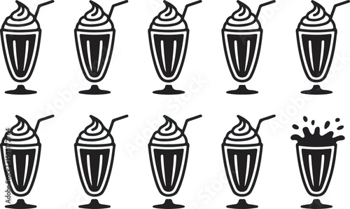 Ten Black and White Milkshake Icons One Spilled ice cream