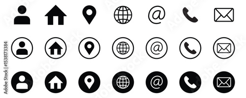 Set of contact us icons. Contact and communication icons. Web icon set. Contact information icons for business cards and computer and mobile