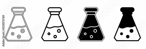 Black illustration of a beaker. Beaker icon collection. Stock vector illustration.