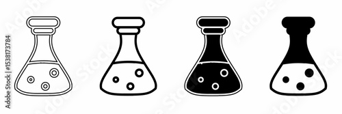 Black illustration of a beaker. Beaker icon collection. Stock vector illustration.