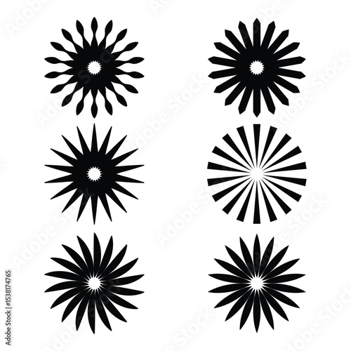 Futuristic modern flower set vector in black.
