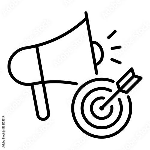 Marketing Goal icon, representing promotional objectives and targeting. Symbolizes goal setting, communication, and audience outreach, ideal for digital marketing and advertising content